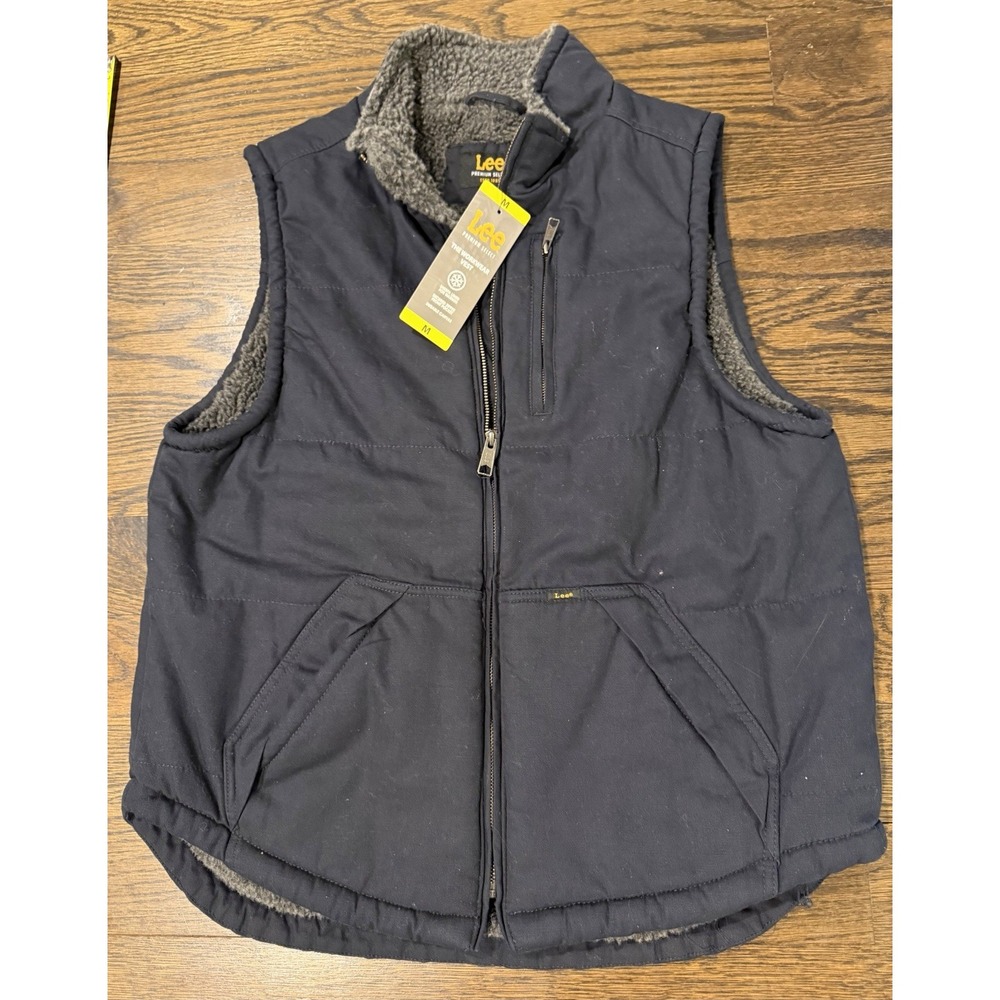 Lee Men Faux Sherpa Lined Full Zip Canvas Workwear Vest New $70 Medium Fall